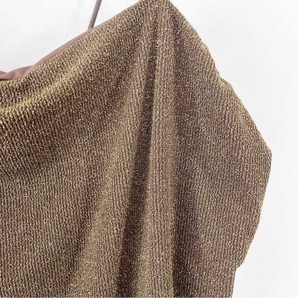 Good American Bodysuit Brown Gold Metallic Sleeveless Spaghetti Straps Size 8 - Picture 3 of 7